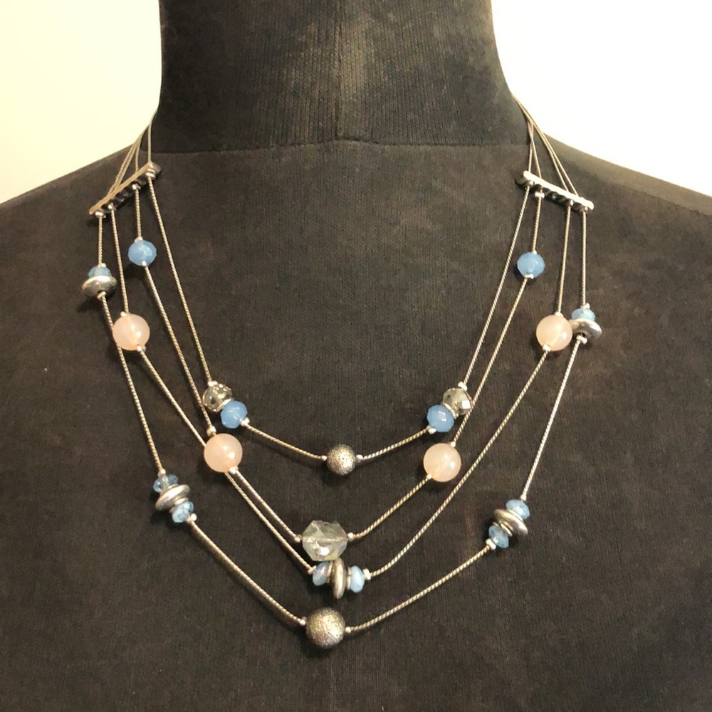 Pink/Blue/Silver Layered Necklace